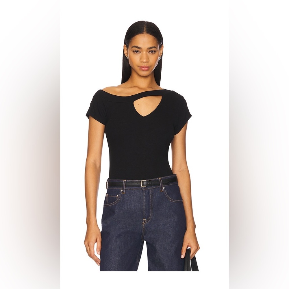LNA Black Cut Out Ribbed Klane Top
